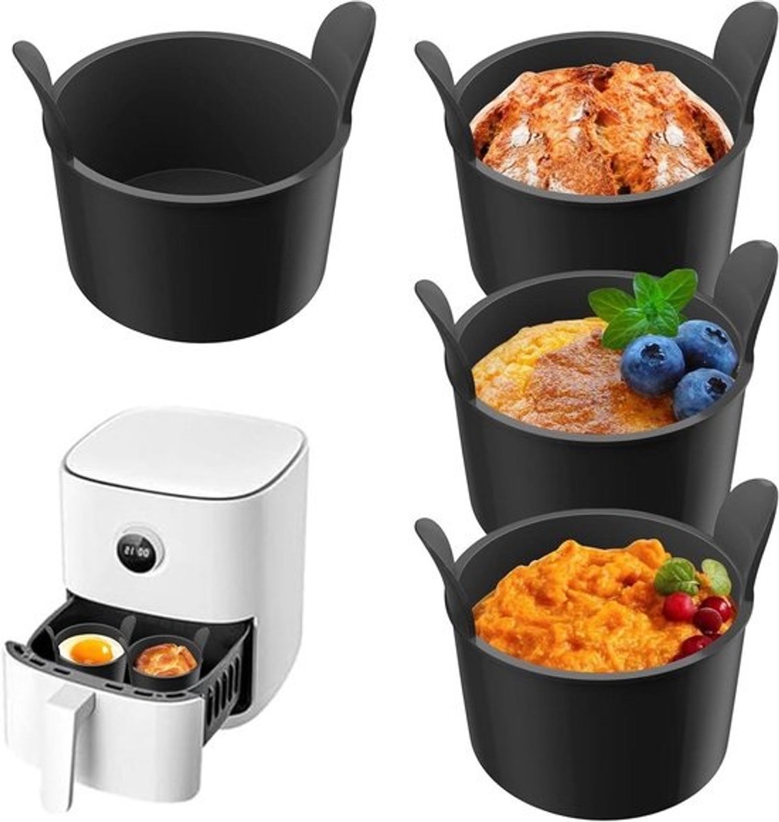 Ovenschalen voor Airfryer - Siliconen bakvormen - Eieren Koken - Met Treklipje - 7 cm - Zwart