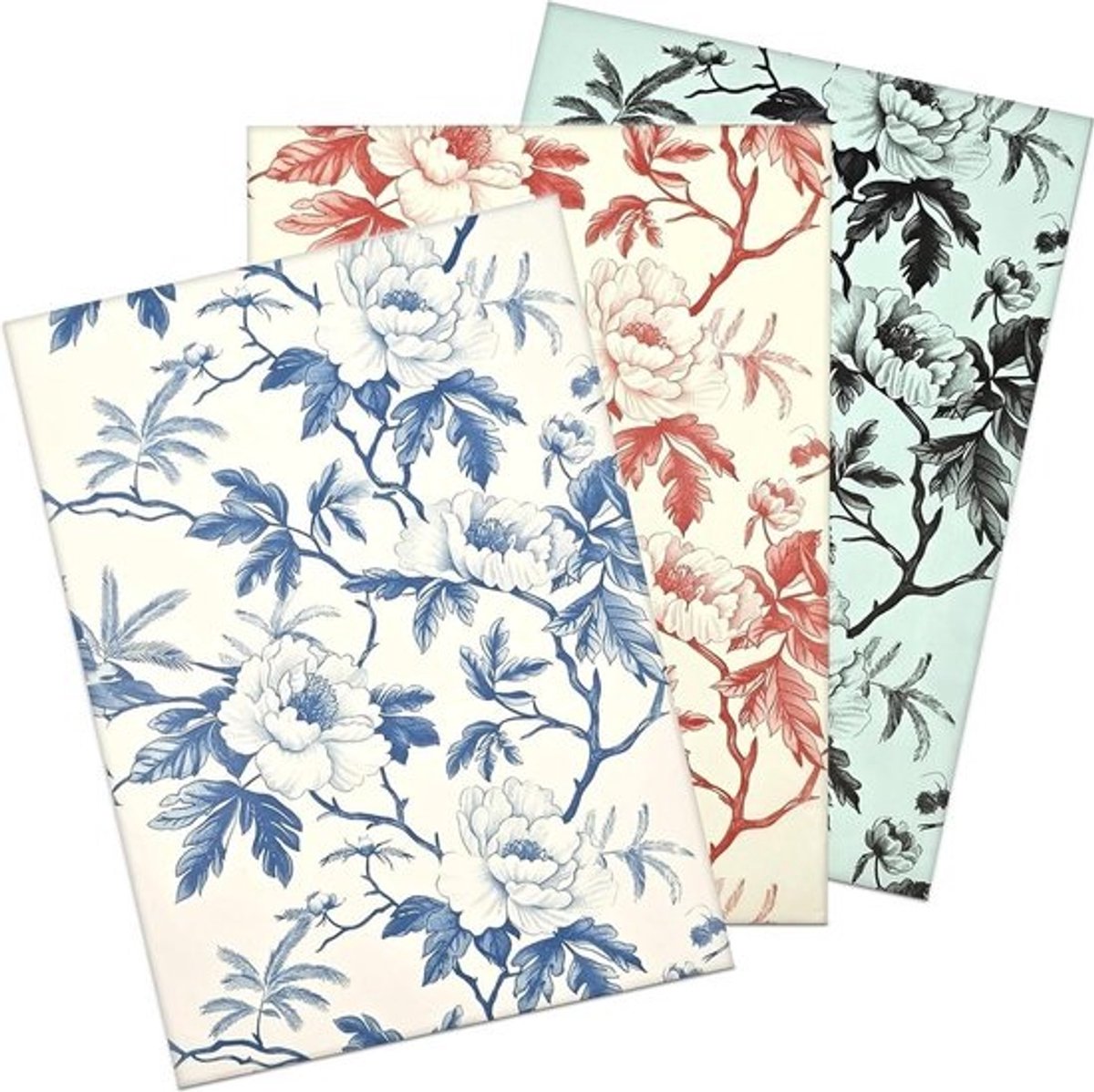 Pioen Tissuepapier - Bloemen Cadeaupapier - Geschenken Verpakken - Verfijnd Bloemenontwerp - 50 x 35 cm - Blauw Rood Zwart