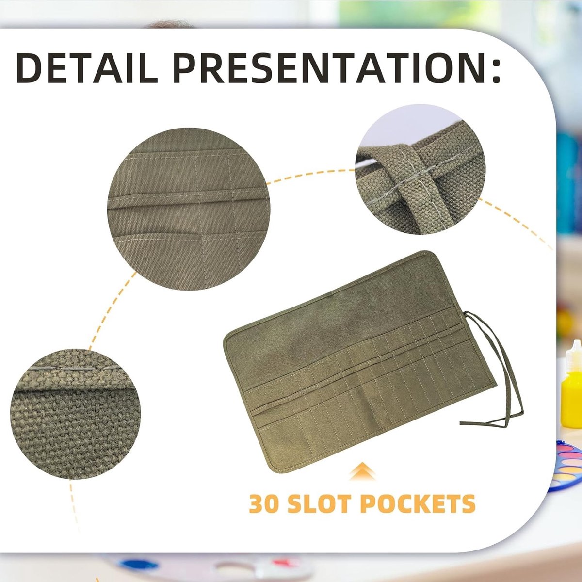 Organizer voor Verfkwasten - Roll-Up Tas met 30 Opbergvakken voor Acryl, Waterverf en Olieverf Penselen en Gereedschap
