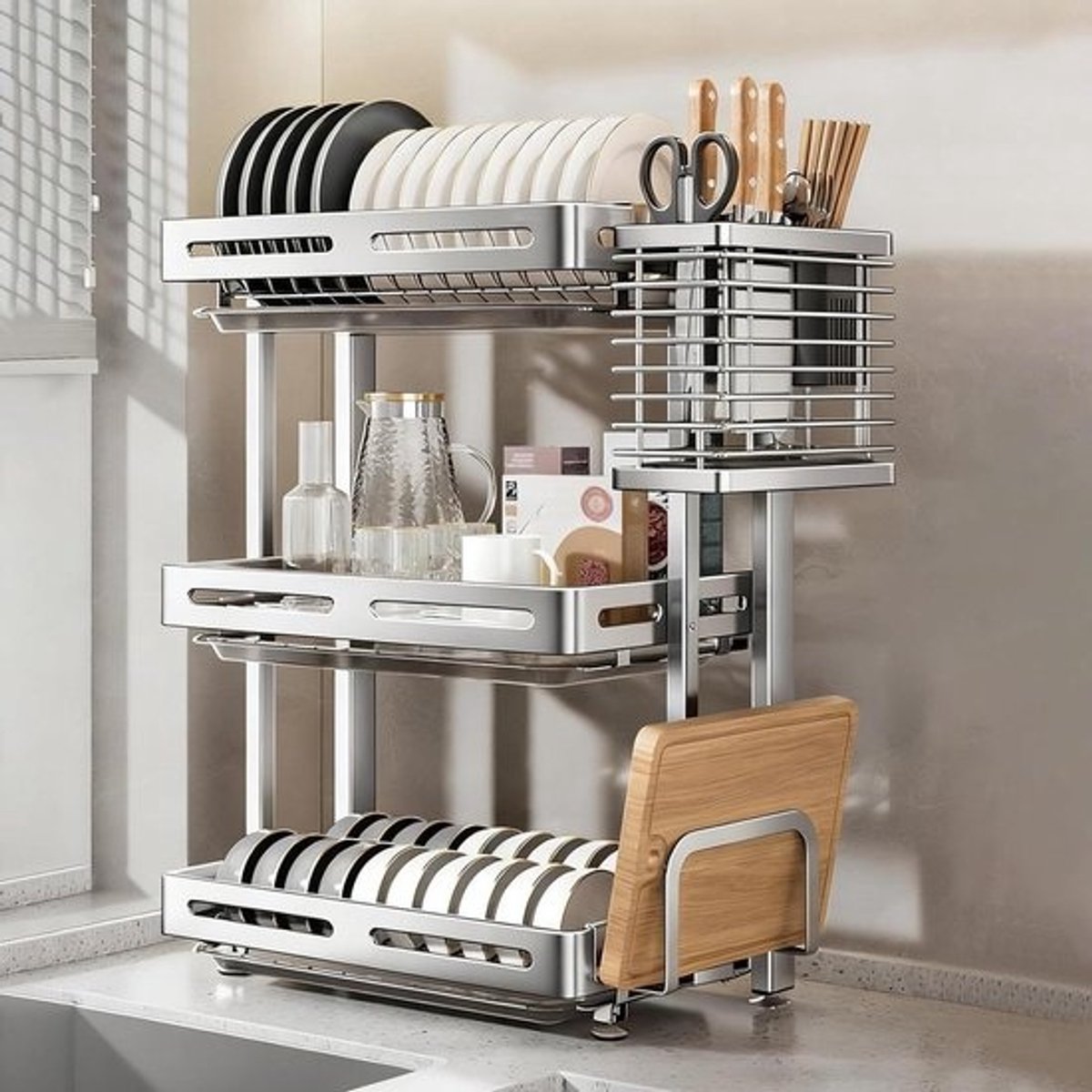 Aanrecht Droogrek - Afwasrek Keuken - Keuken Organiseren - Opvouwbaar Ontwerp - 63 cm - Zilver
