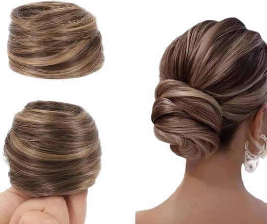 Natuurlijke valse haarknot met elastiek voor dames, eenvoudig te stylen, gladde synthetische haarverlengingen voor extra volume en een trendy look, kleur 12H24