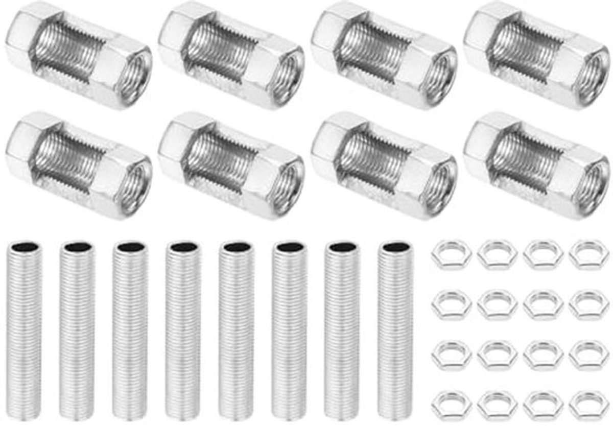 M10 Fine Thread Tube Lamp Reparatiekit - 8 Stuks, Gegalvaniseerd Staal, Hexagonaal Met Stofdichting