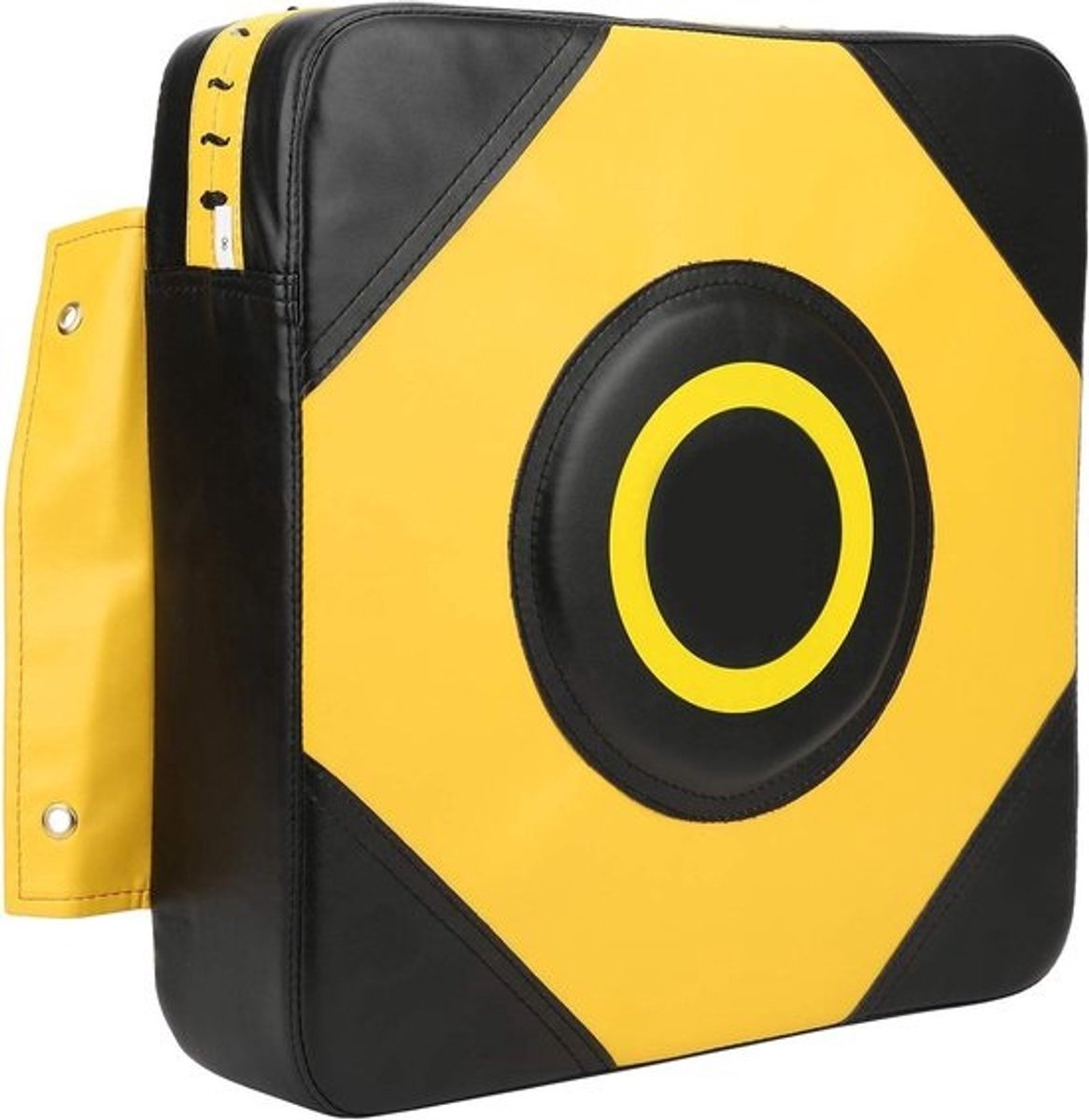 Bokszak Muurdoel - Trainingspad Vechtsport - Vechtsport Training - Explosiebestendig PU Leer - 39x39x10 cm - Zwart Geel