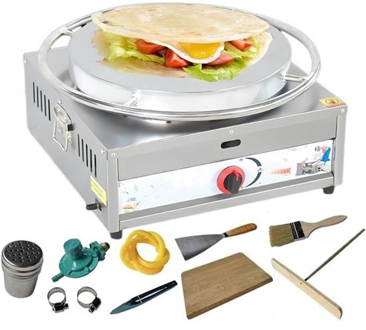Pannenkoekenmachine - Elektrische bakplaat - Ontbijt bereiden - Gelijkmatige warmteverdeling - 40 cm diameter - Zilver