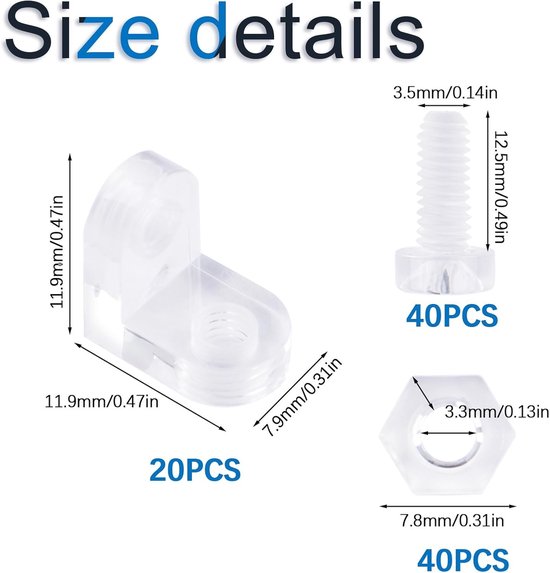 20 Stuks Kristalheldere Acryl Hoekbeugels, L-Vormige Steunplank voor Doe-Het-Zelf Projecten en Displays, 90 Graden Hoekbrace — afbeelding 5