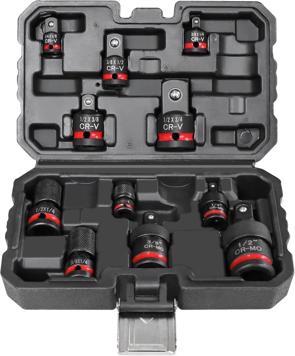 Dopsleuteladapters en verloopstukken set van 11 stuks, bitset, 1/4 inch, 3/8 inch, 1/2 inch, ideaal voor schroeven en moeren, inclusief rateladapter en verlenging voor slagmoersleutel en slagschroevendraaier