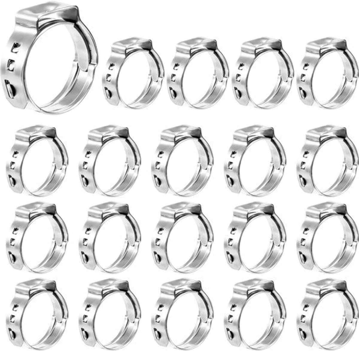 Eenoors Slangklemmen - Krimpslangklemmen Oor Klemmen - Slangen Bevestigen - Gelijkmatige 360 graden afdichting - 178 - 21 mm - Zilverkleurig