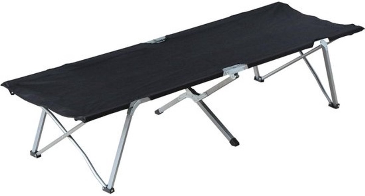 Campingbed Opklapbed - Veldbed Ligstoel - Buiten Ontspannen - Inclusief Draagtas - 193x64x40cm - Zwart Beige