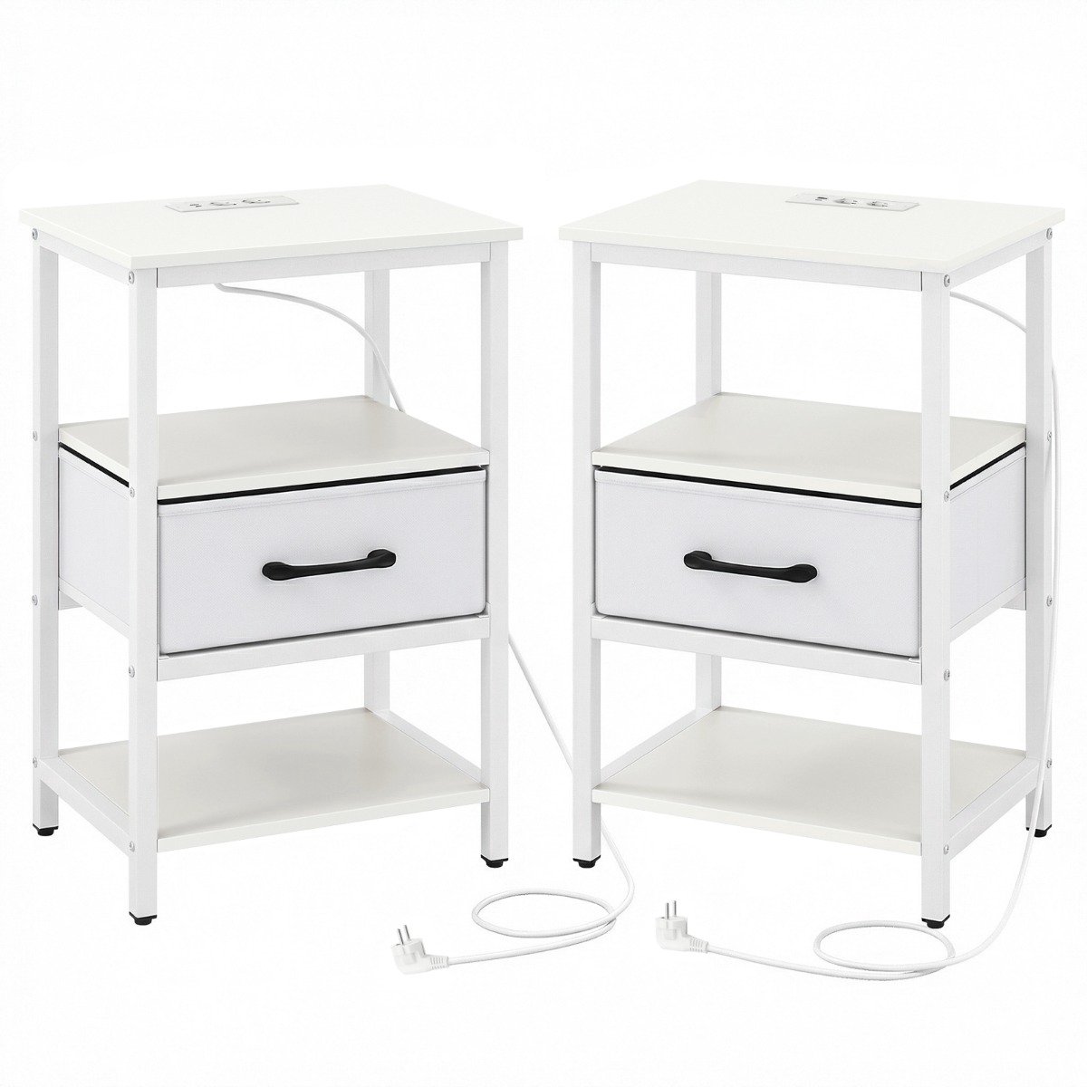 SureDeal® - Nachtkastje - Oplaadstation Bijzettafel - Stoffen Lade - Open Opbergvakken Bijzettafel - 40x30x61 cm - Wit