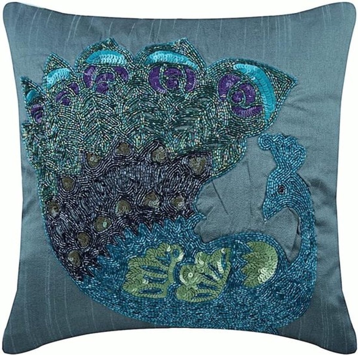 Decoratieve Kussenhoes - Sierkussenhoes Pauw - Woonkamer Decoratie - Handgemaakt Kunstzijde - 50 x 50 cm - Blauw Multi