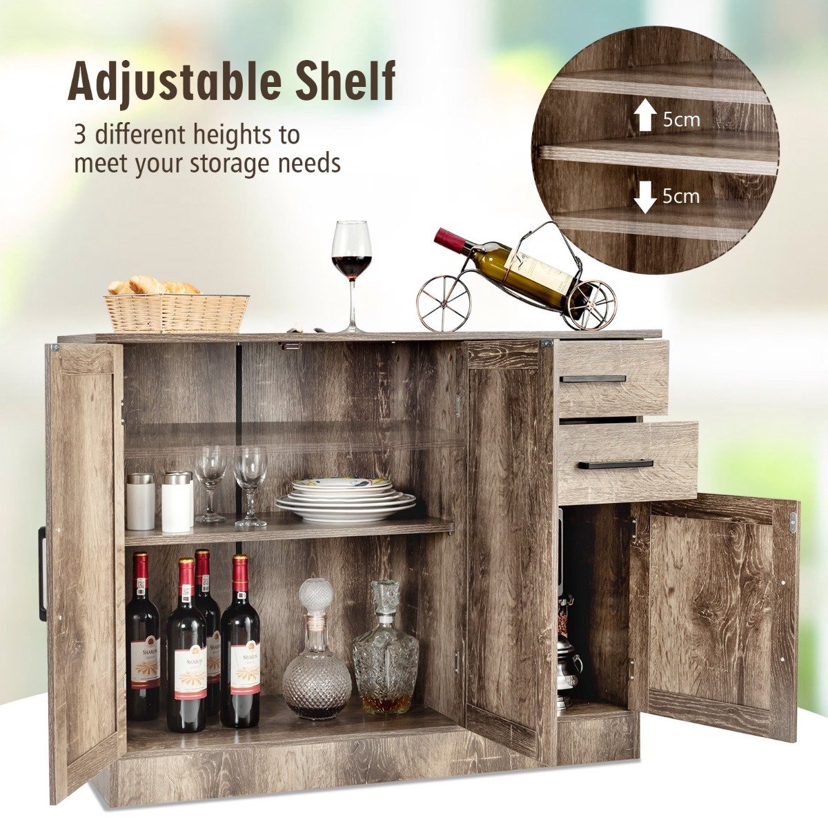 SureDeal® - Ladekast - Deurs Dressoir - Laden - Verstelbare Plank Eetkamer - 110x40x78 cm - Grijs