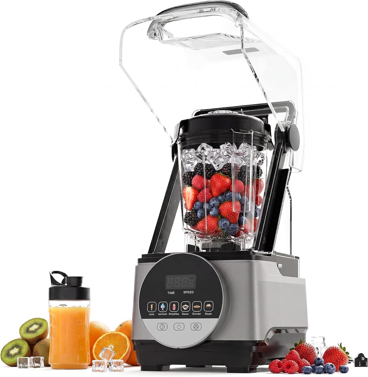 Staafmixer 1400W hoog vermogen‑6 automatische programma's‑Touchscreen bediening‑9 snelheidsniveaus‑SUS304 roestvrijstalen messen‑2L PC mengkan‑Donkergrijs