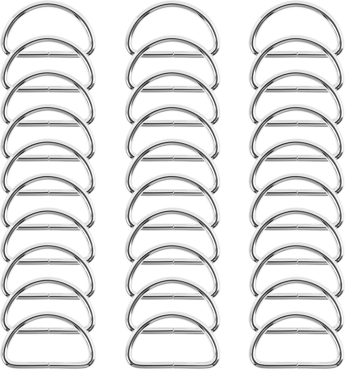 D-Ringen 32 mm, Niet Gelast, Metaal Vernikkeld voor Tassen, Hondenhalsbanden en Creatieve Projecten, 3 mm Dikte, Zilverkleurig