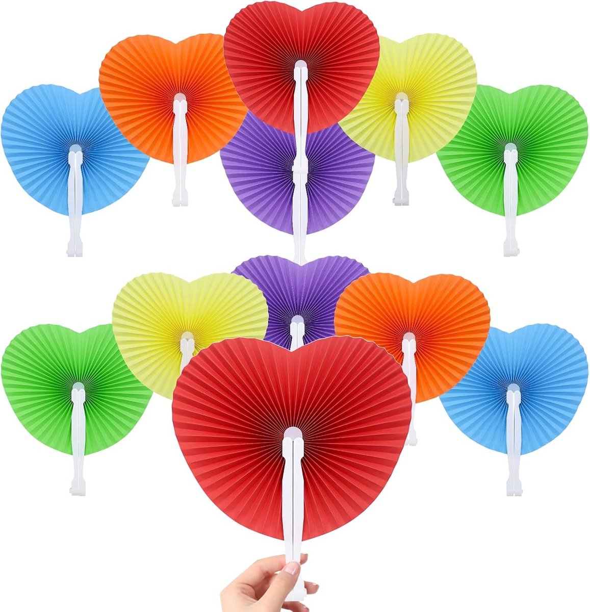 Kleurrijke Vouwfans - 12 Stuks Handgeweven Papieren Hartvormige Pocketfans voor Zomerfeesten, Bruiloften en Verjaardagsdecoratie