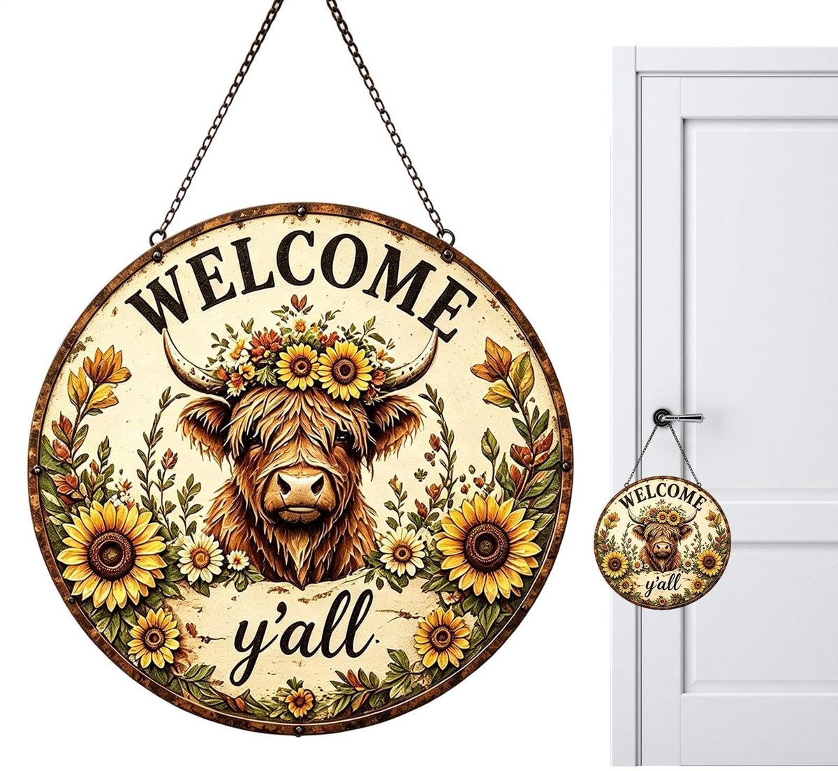 Welkomstbord - Koeienmotief voor voordeur decoratie - 30.5 cm