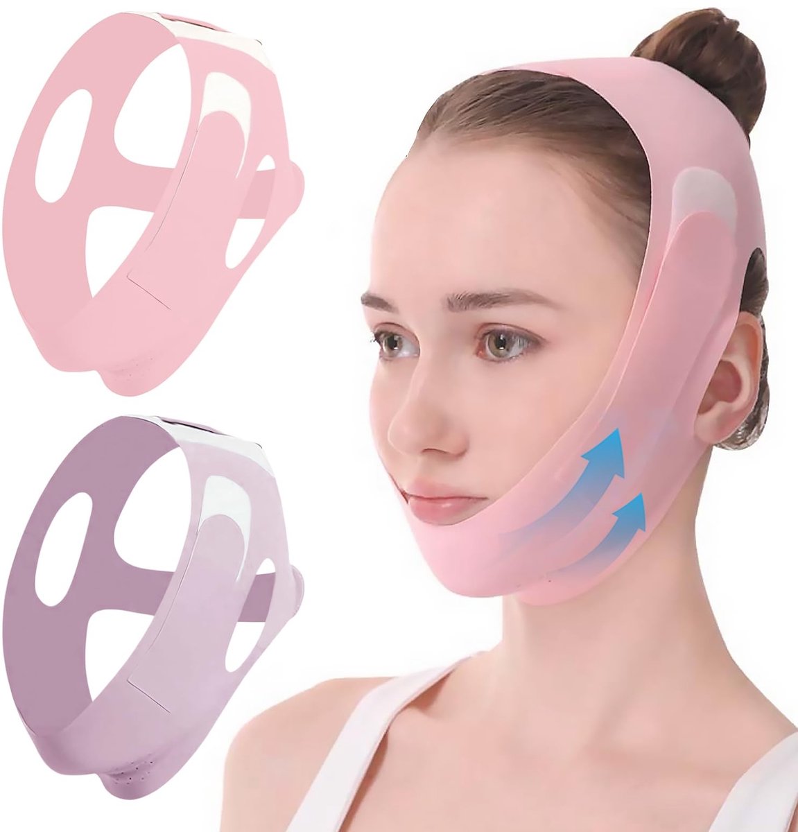 V gezichtsmaskers set van 2 - Herbruikbaar en huidverstevigend - Paars en roze