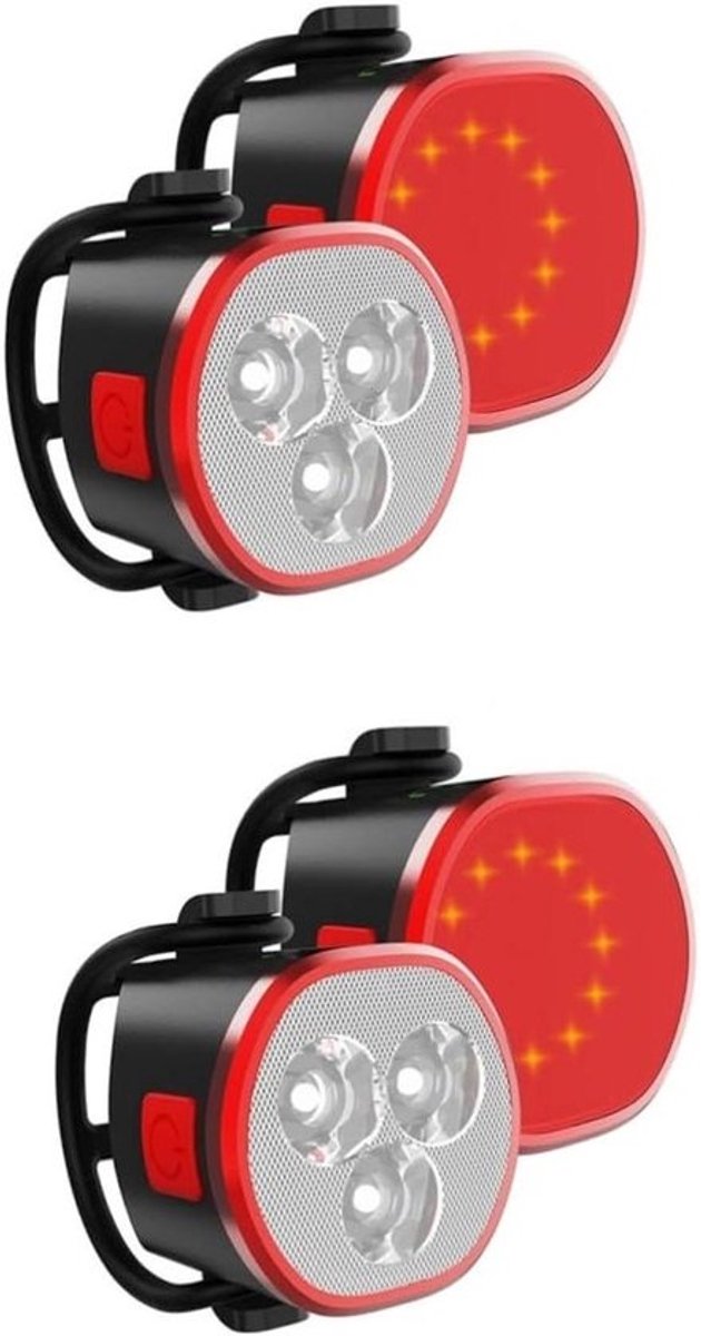 Fietslamp Set - Fietsverlichting USB - Veilig Fietsen - Oplaadbaar via USB - 2 Sets - Zwart