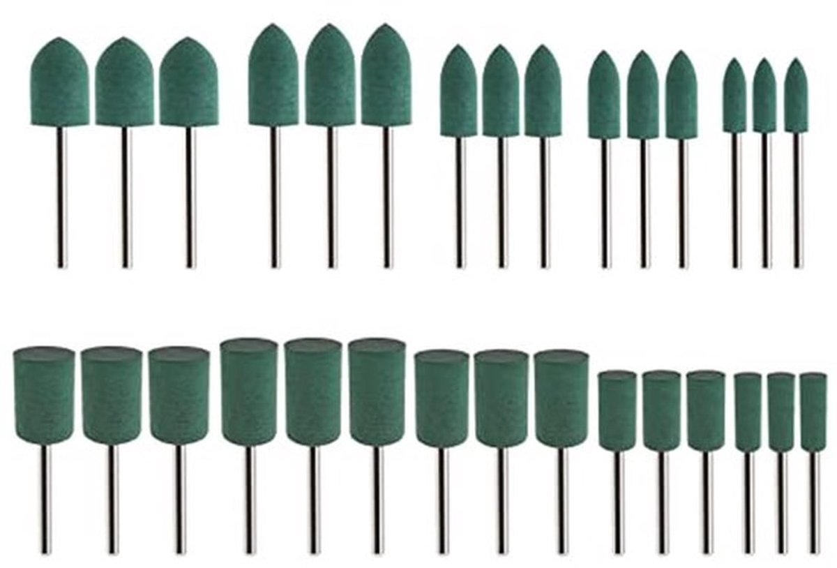 30 stuks rubberen polijstbits kegelcilindervorm polijstbramen sieradenwiel 3 mm doorn 4 mm 6 mm 8 mm 10 mm kop voor roterende gereedschappen elektrische boormachine elektrische slijper