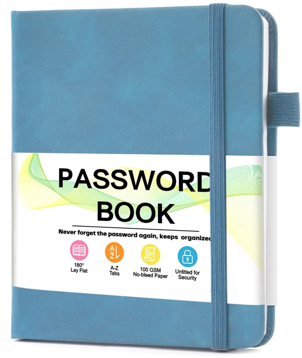 Wachtwoordboek met Alfabetische Tabs - 4.3" x 5.7" - Lichtblauw