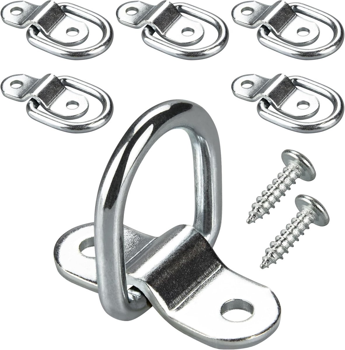 Set van 6 Gegalvaniseerde Stalen D-ring Lashing Ringen - Sterke Bevestigingsringen voor Vrachtwagens, Trailers en Boten, Ideaal voor Camping en Transport