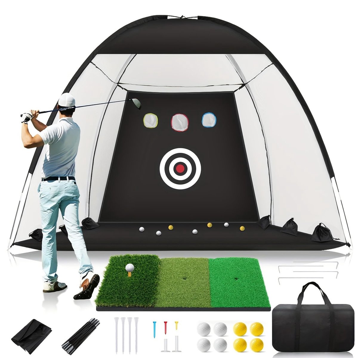 Golfnet met mat - 3 x 2 m - Zwart