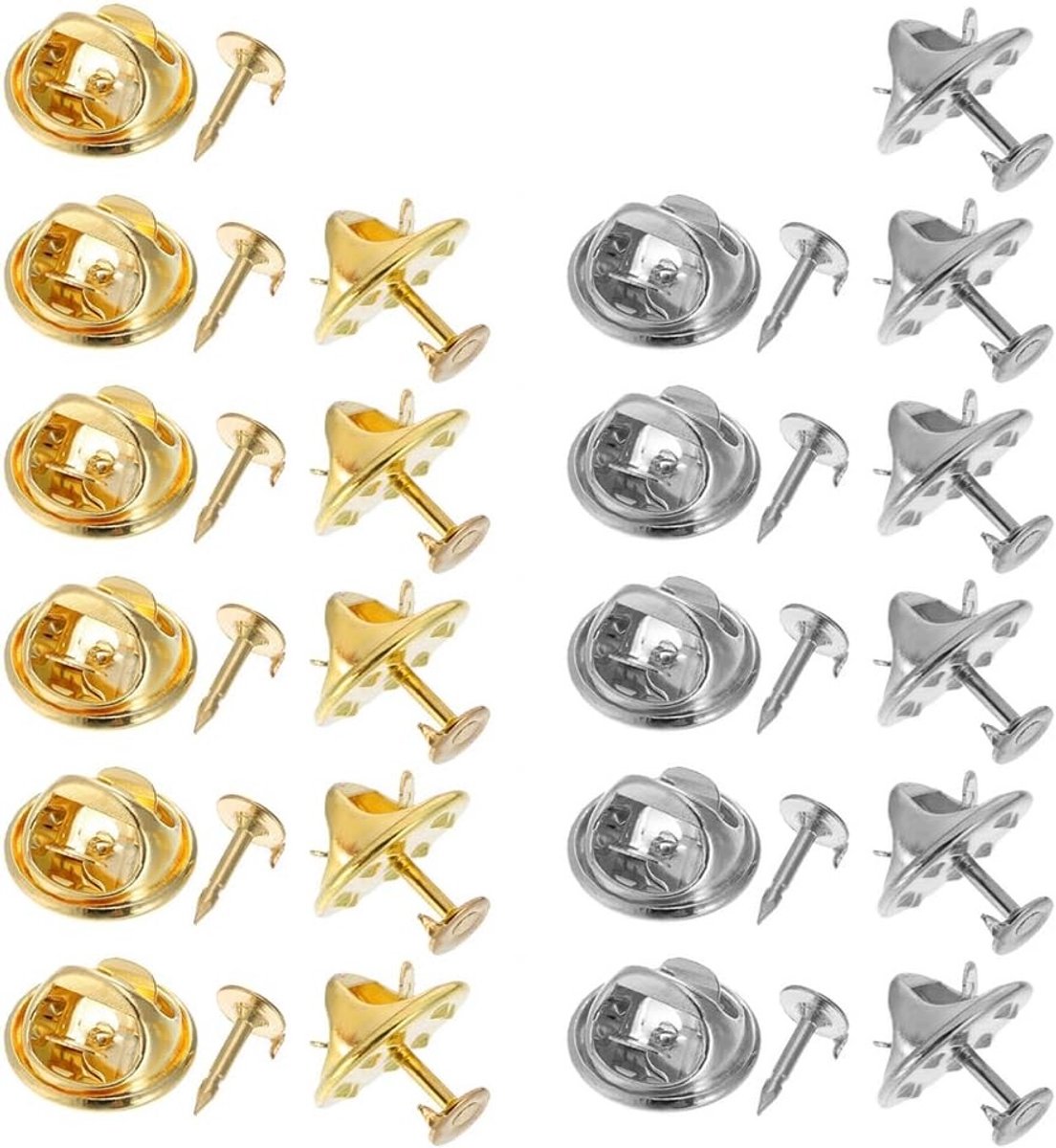 100 Stuks Metalen Lock Pins voor Badges, Insignes en Naamlabels - Vervangende Klemmen voor Lanyards, Tassen en Hoeden in Zilver en Goud