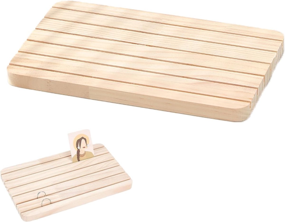 Houten Sieradenstandaard met 6 Slots voor Oorbellen, Ringen en Visitekaarten - Perfect voor Thuisdecoratie en Organisatie
