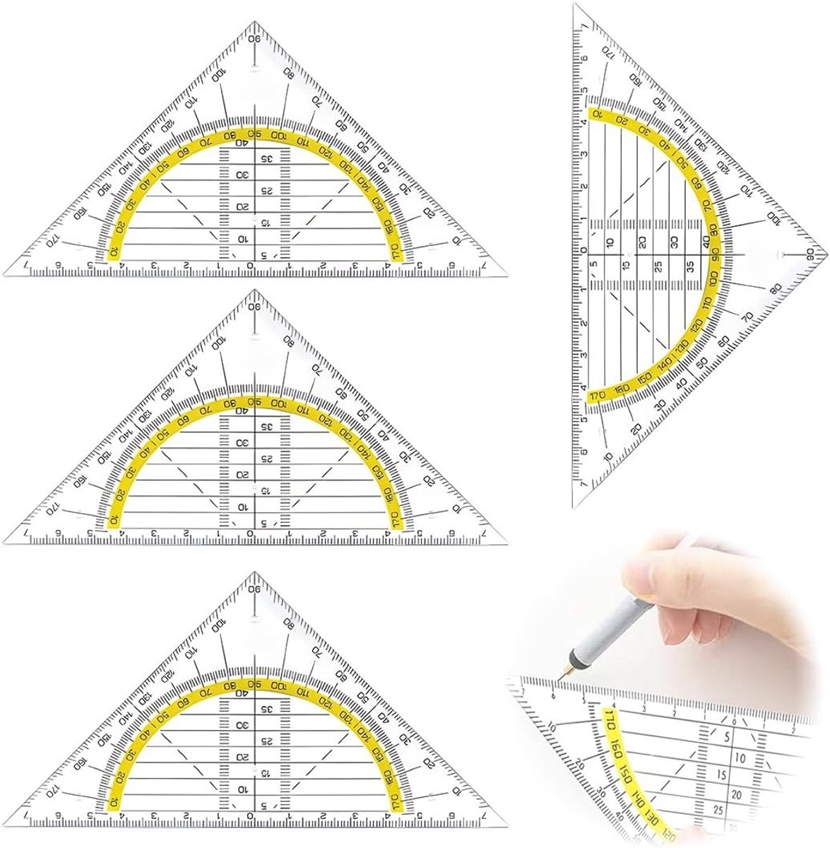 4 Hypotenuse Geometrische Hoeken van Plexiglas, 160 cm, Flexibel en Breukvast voor Precisiewerk