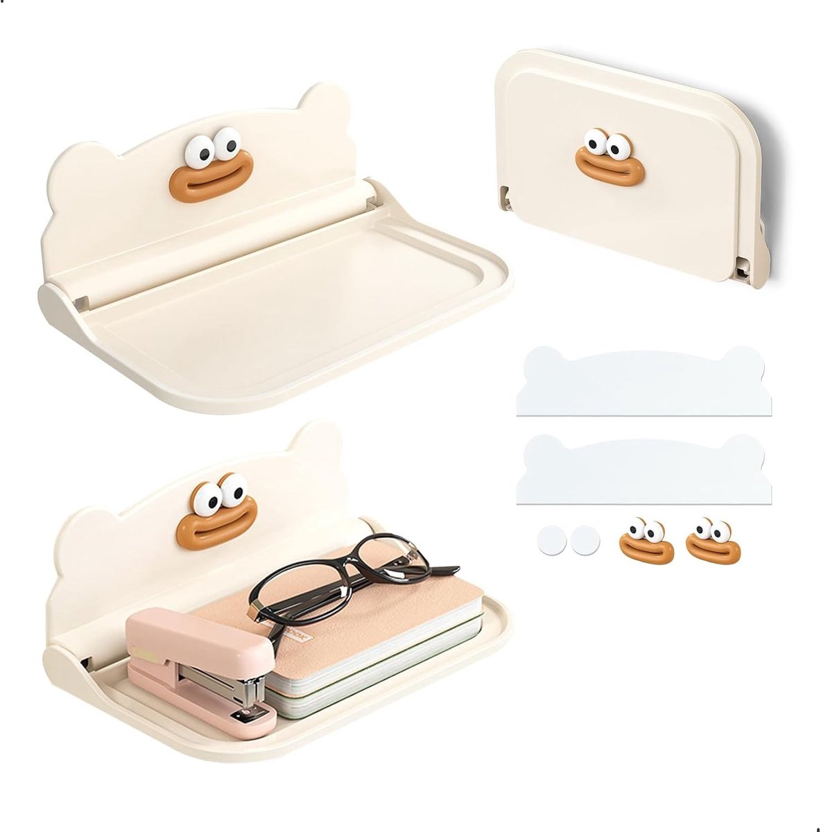 Folding Wandplank Set van 2, Zelfklevende Plank voor Badkamer, Woonkamer, Keuken en Kantoor, 17.8 cm, Draagvermogen tot 3 kg, Ruimtebesparend en Multifunctioneel