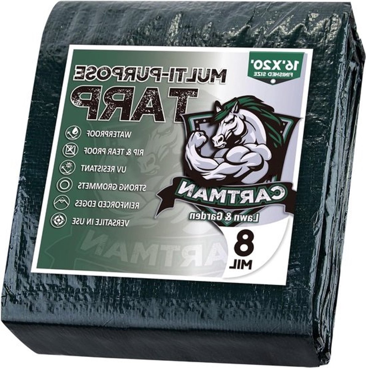 Waterdicht Poly Tarp - Beschermhoes Dekzeil - Buitenbescherming - Zwaar Werk 8 Mil - 16x20 Voeten - Groen