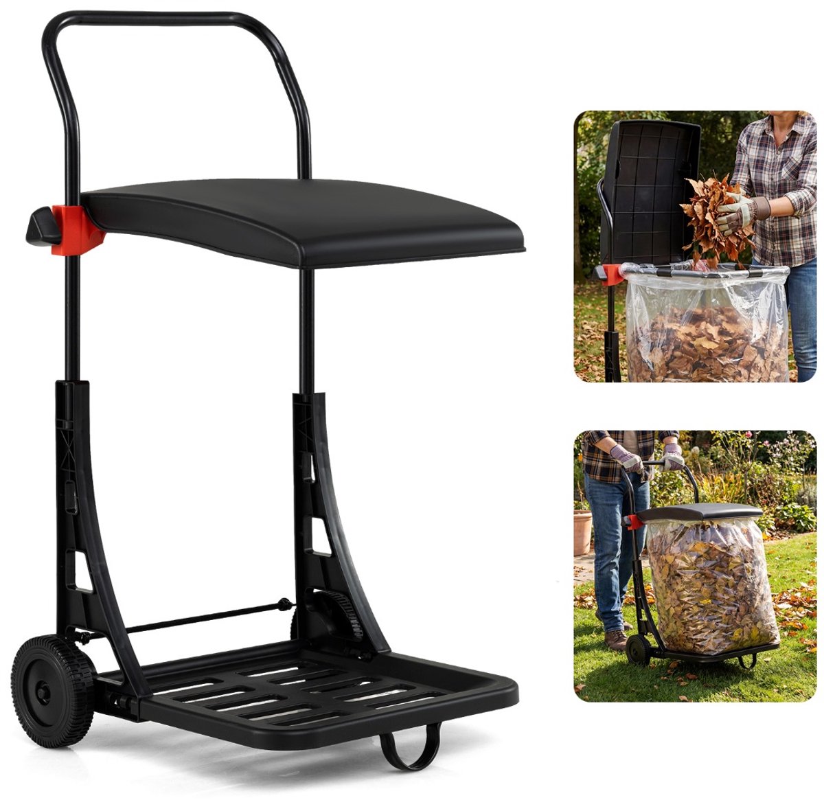 SureDeal® - Tuinier - Afvalzakhouder Verrijdbare Afvalbak - Deksel Verstelbare Afvalzakhouder - Kunststof - 52x49x94 cm - Zwart