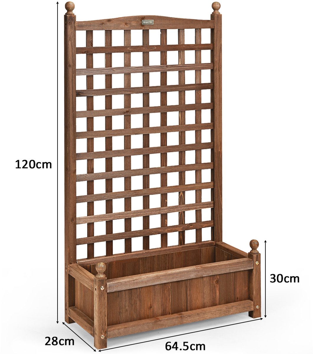 SureDeal® - Tuinier - Bloembak - Klimrek Plantenbak Hout - Klimplanten Hooibed - Spalier Bruin - 64,5x28x120 cm - Donkerbruin