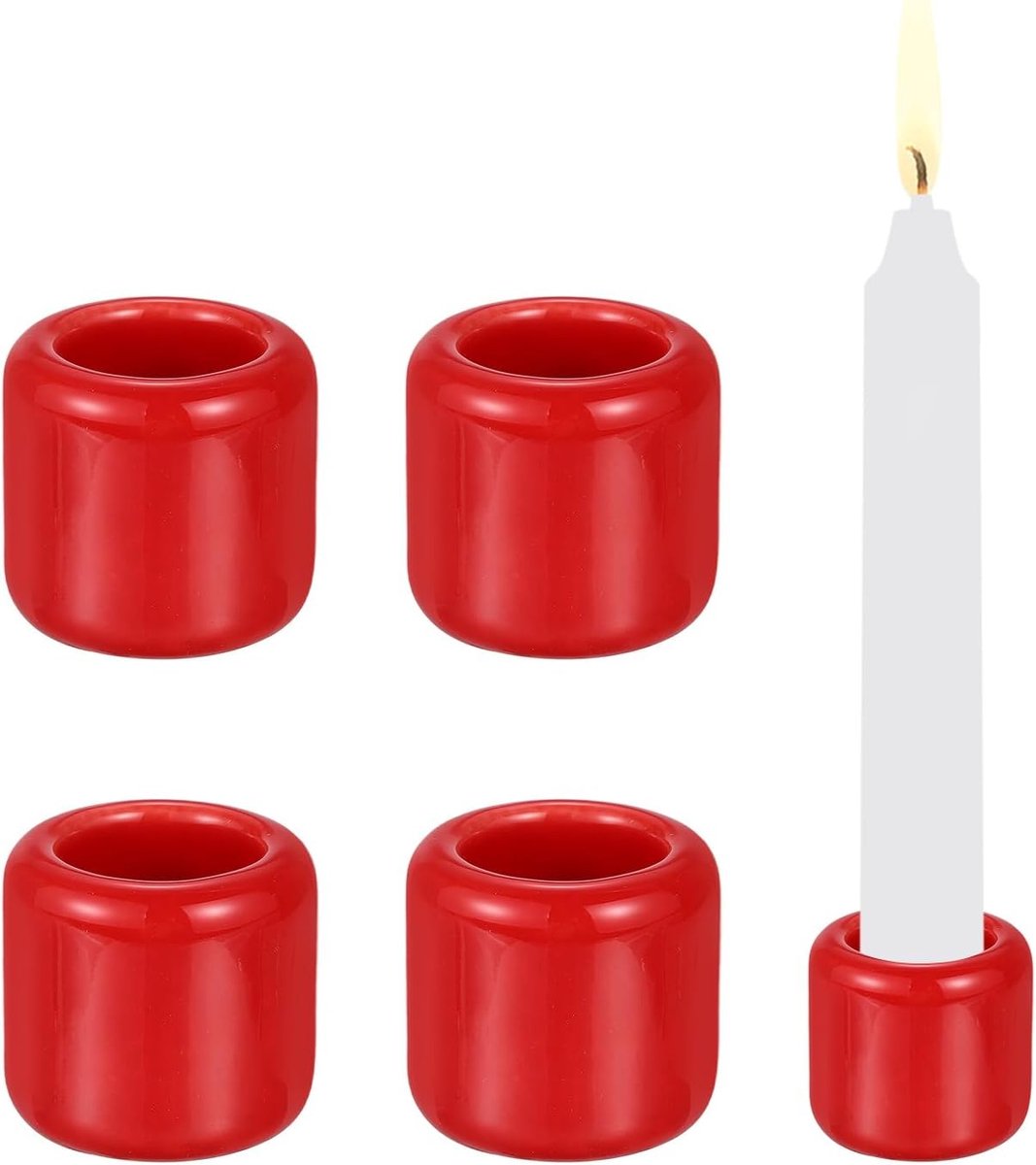 Mini keramische kaarsenhouders - 5 stuks - Rood - voor kleine kaarsen