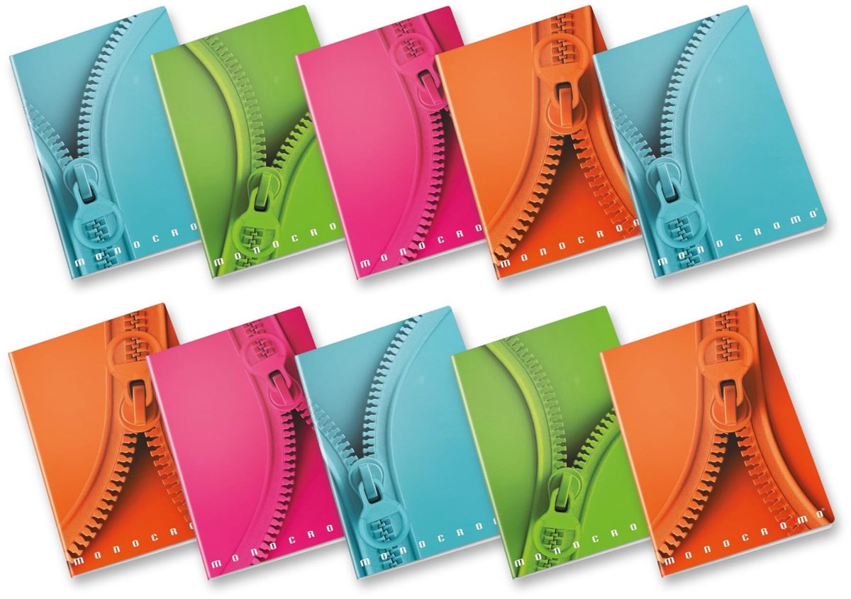 A4 Notebook met Rits - 72 pagina's - Assorted Designs - Set van 10