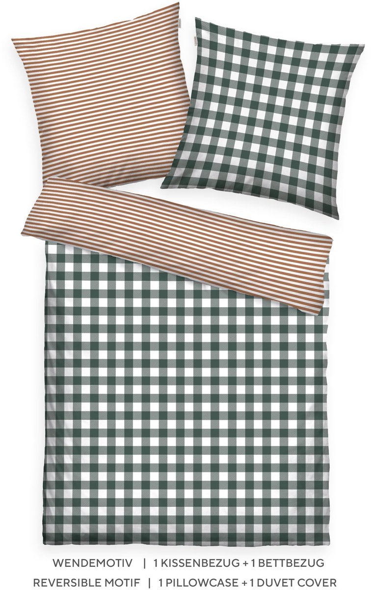 Flanellen Bedlinnen Set - 80 x 80 cm en 135 x 200 cm - Groen met Ruitmotief