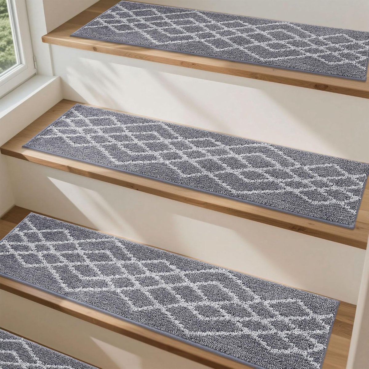 Set van 15 Trapmatten 70 x 22 cm in Grijs met Diamantpatroon voor Veiligheid en Comfort