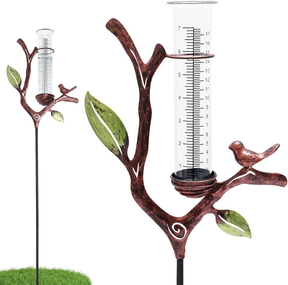 Regenmeter voor de tuin met grondpen, 92 cm neerslagmeter met acryl meetbuis, decoratieve metalen tuinsteker in antiek brons voor bed, gazon en terras - weerstation, tuinaccessoire, neerslagmeting