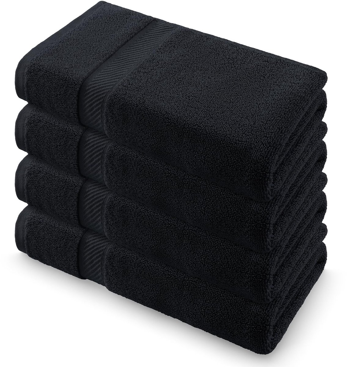 Set van 4 Katoenen Handdoeken - 50x100cm - Zacht en Absorberend - Zwart