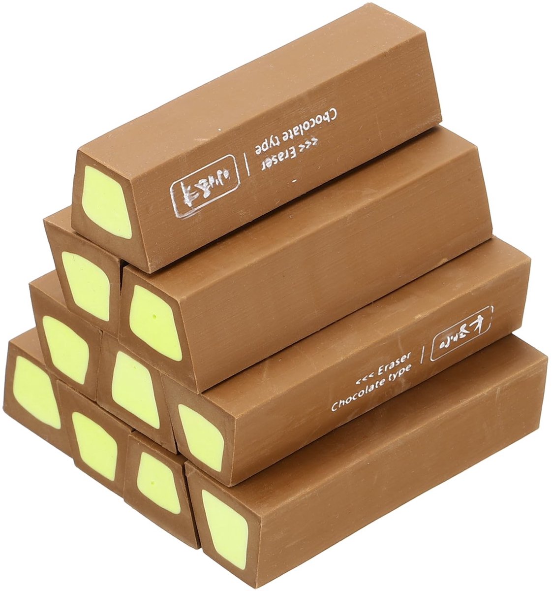 Potloodgummen set van 10 stuks in groen/donkerbruin