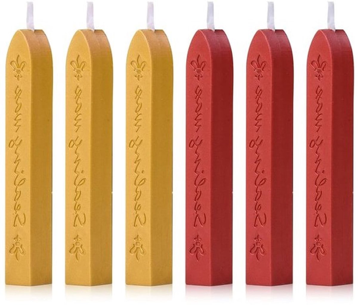 Set van 6 Lijmwax Sticks met Lont, 3 x Goud en 3 x Wijnrood, Voor Enveloppen, Uitnodigingen en Cadeaus, Retro Vintage Waxzegel