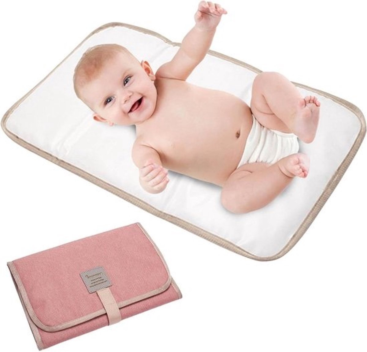 Draagbare Luierverschoningsmat - Aankleedkussen Baby - Babyverzorging Onderweg - Waterdicht en Compact - 31 x 1 x 21 CM - Roze