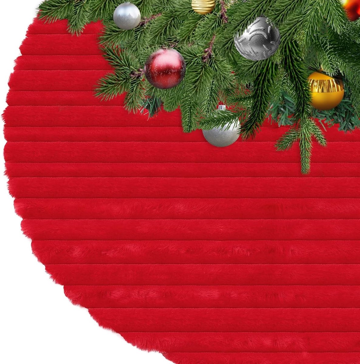 Kerstboomrok - Festieve Rode Pluche Rok voor de Kerstboom - Beschikbaar in 3 Maten - Zachte Fluffy Rand voor een Sfeervolle Kerstdecoratie