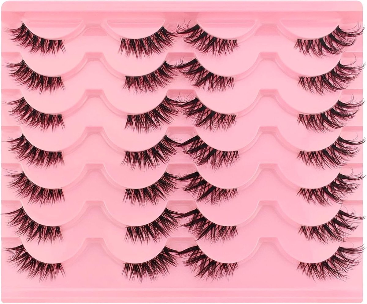 14 Paar Heldere Half Wimpers, Cateye Stijl, Gemengd 15 mm, Korte Kat Ogen Nepwimpers voor een Natuurlijke Look, 1/2 en 3/4 Hoek Wimpers