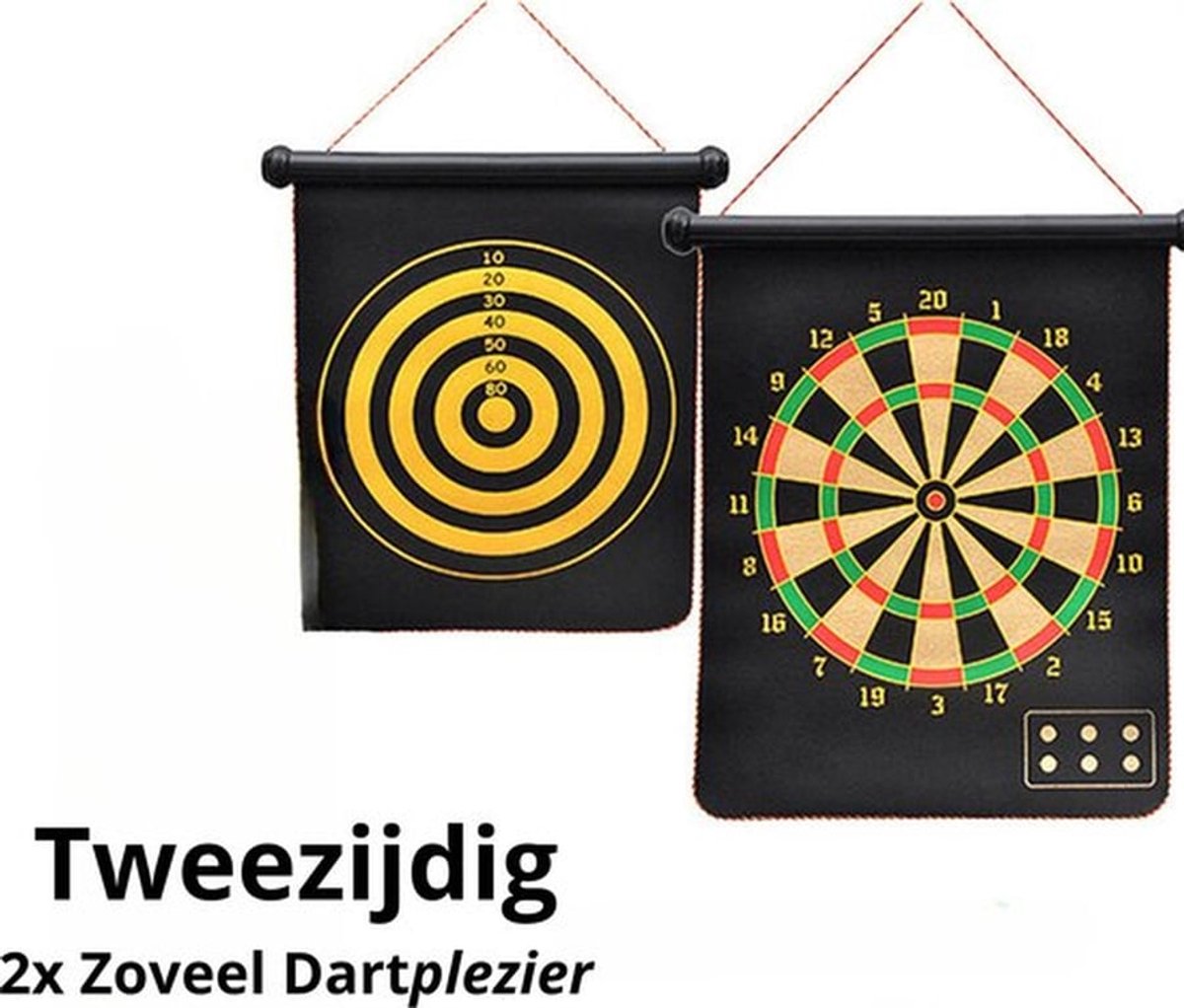 Magnetisch Dartbord - 43cm - Dubbelzijdig - Normaal Dartspel en Puntenspel - Inclusief 6 Magnetische Pijlen - Veilig voor Kinderen - Makkelijk op te Hangen