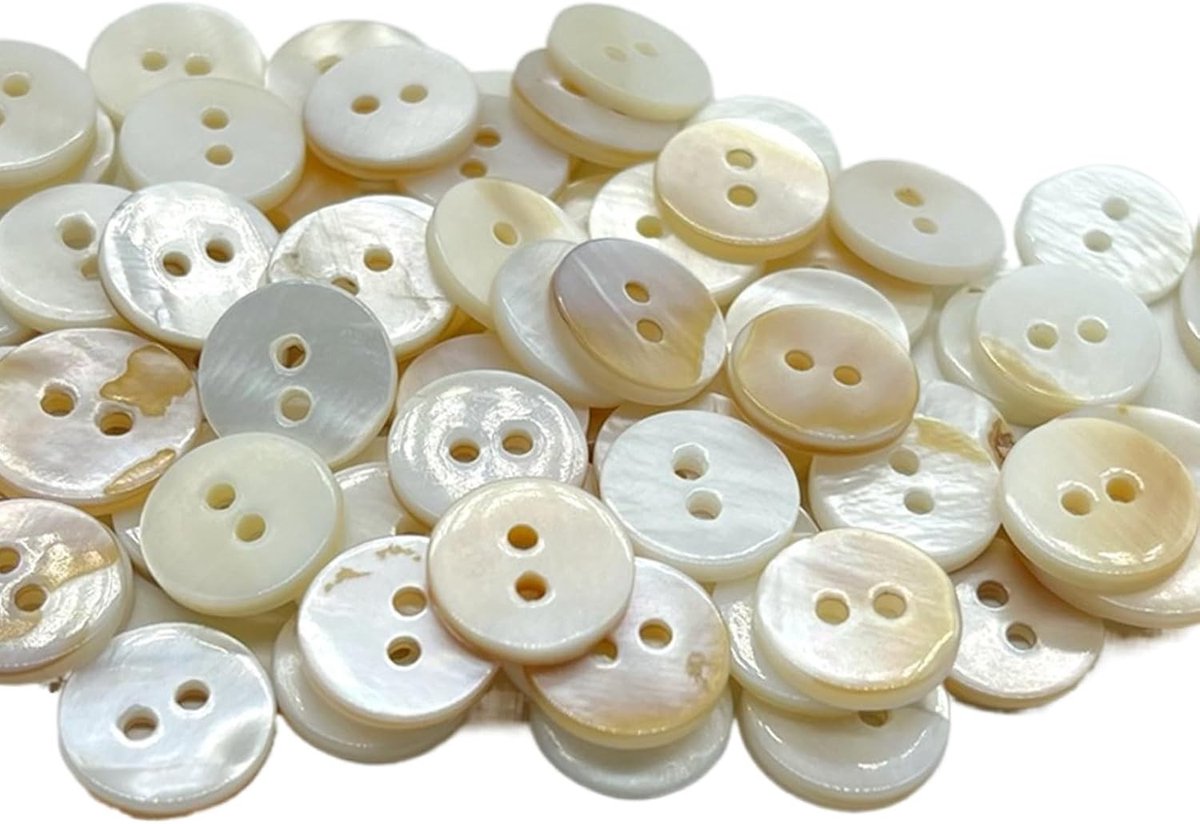 Pearl Knopen 10 mm, 80 Stuks, Natuurlijke Schelp, Perfect voor Naai- en Decoratiewerkzaamheden, 2 Gaten, Handgemaakte Accessoires