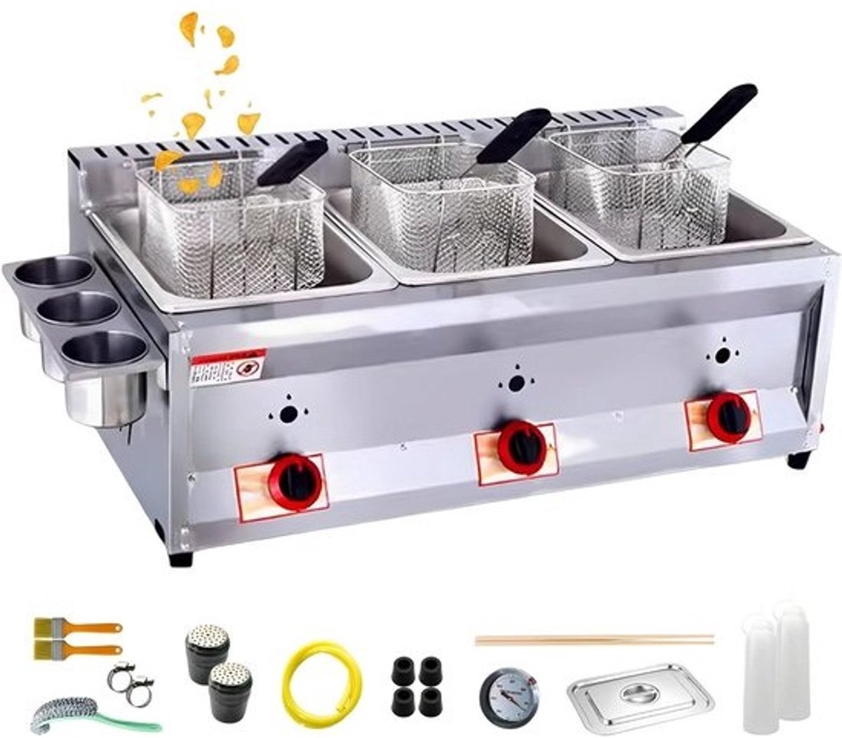 Frituurpan Dubbele Tanks - Friteuse Keuken - Grote Hoeveelheden Frituren - Roestvrijstalen Constructie - Grote Capaciteit - Zilver