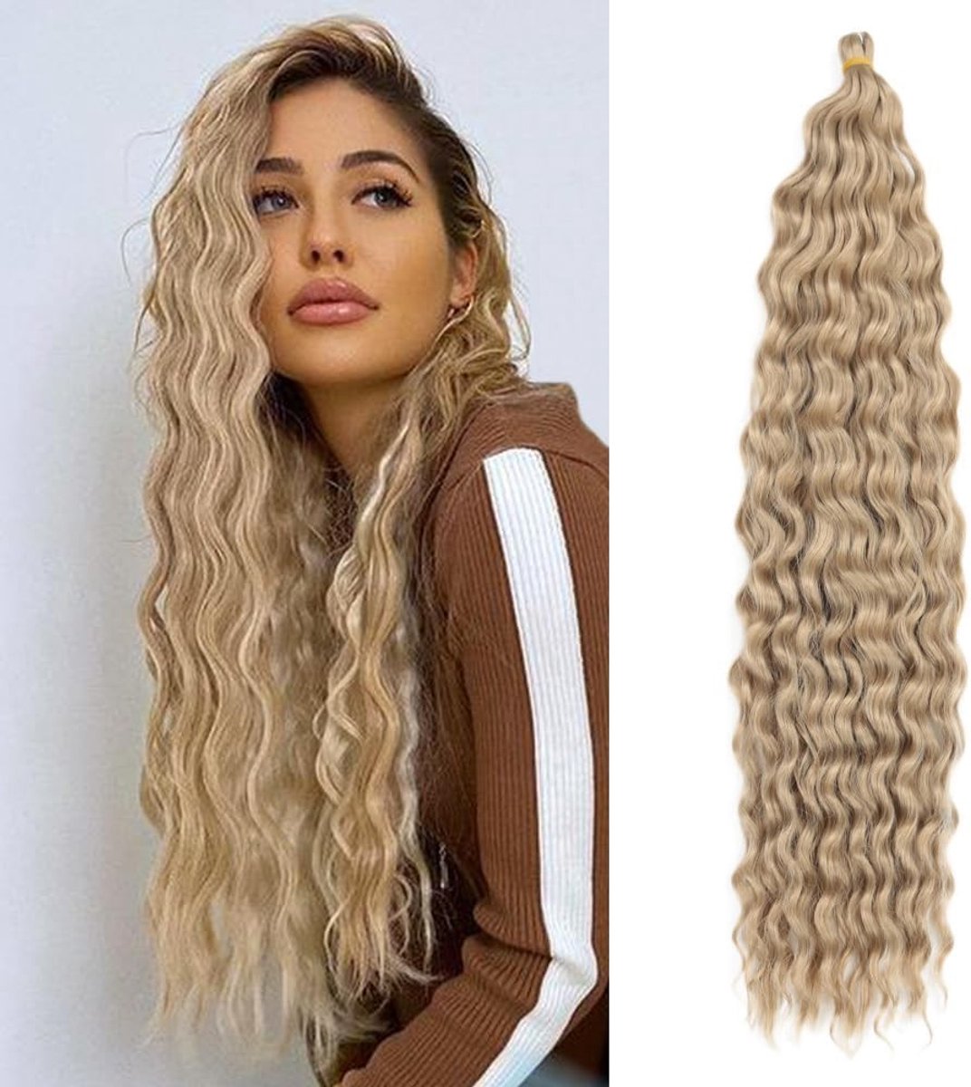 22 Inch 3 Packs Diepe Twist Haakhaar met Oceaan Golf en Krullen - Boheemse Vlechtbundels voor Vrouwen en Meisjes, Synthetische Haarverlengingen