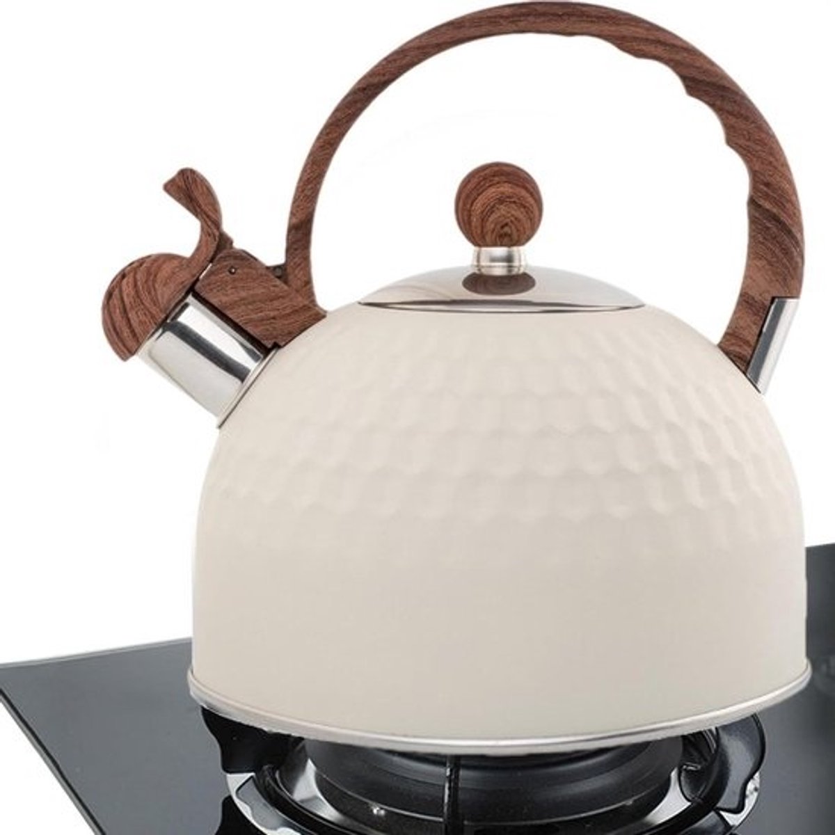 Theeketel Roestvrij Staal - Waterkoker Fornuis - Thee Zetten Thuis - Luid Kookalarm - 25 Liter - Beige
