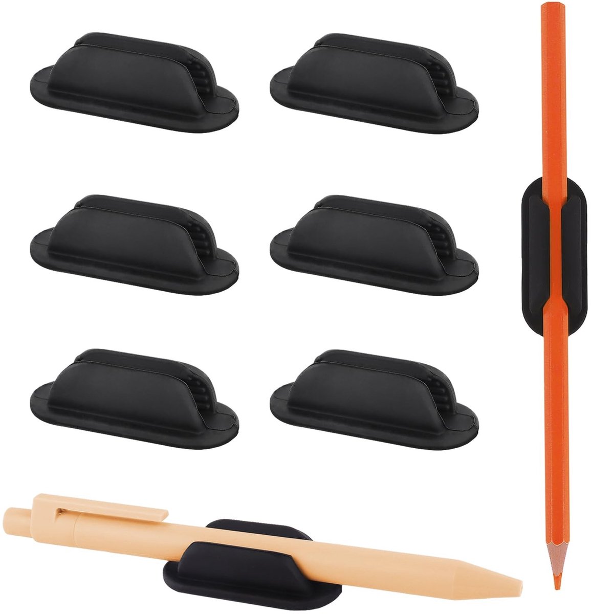 6 Packs Zelfklevende Potloodhouders - Zwart Siliconen
