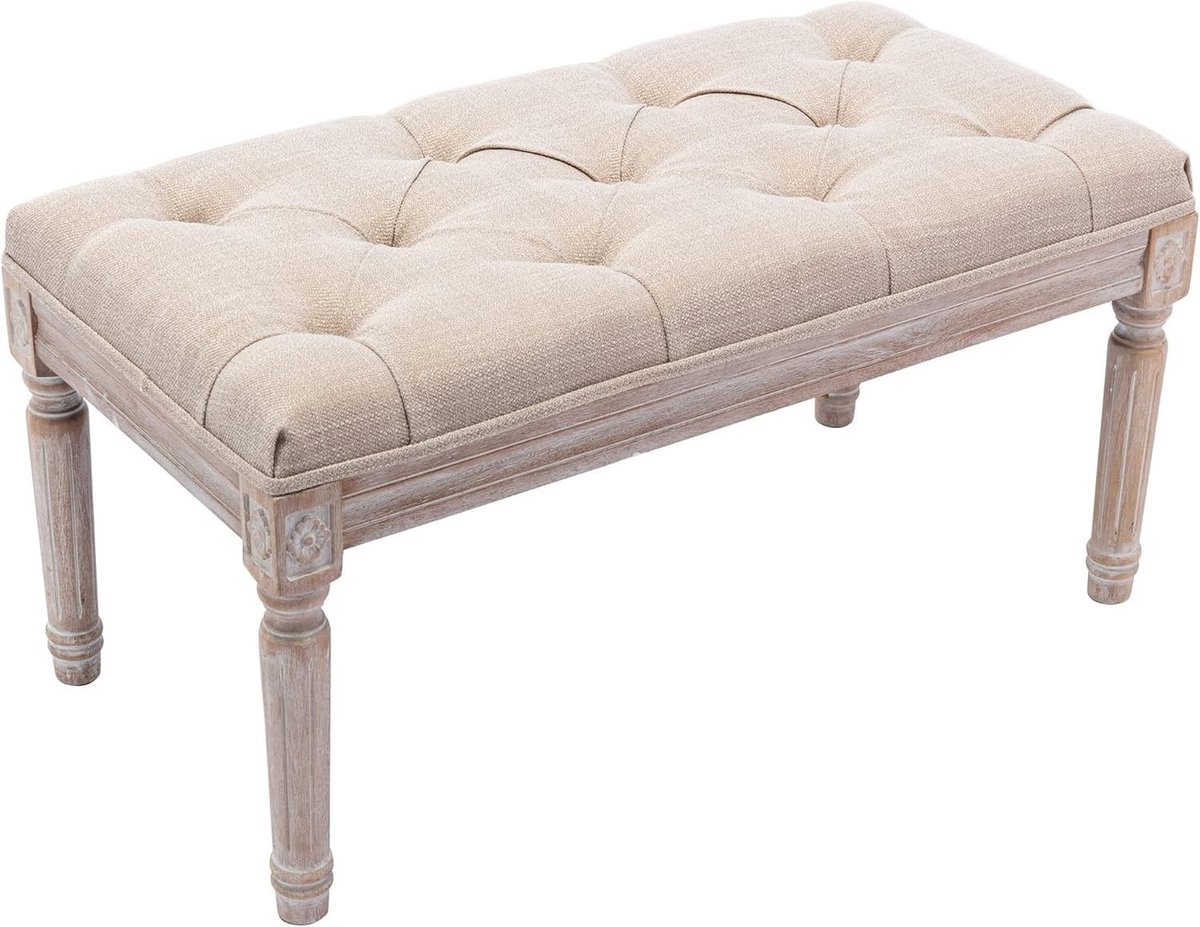 Vintage Gepolsterde Bank - Lichtgrijs/Beige - 120x40x46cm